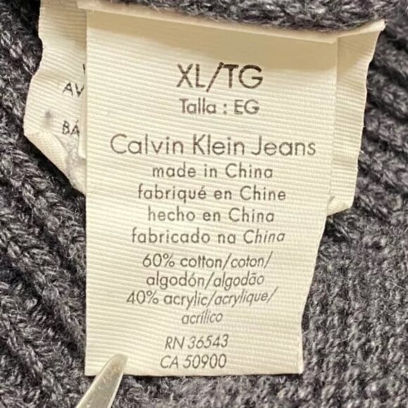 Calvin Klein Jeans Men's XL Sweater Dark Gray Half Zip Mock Neck CK Logo Zipper - Picture 11 of 14